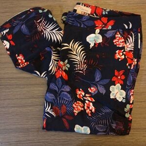 BANANA REPUBLIC Silk Slim Mid Rise Pant Hawaiian Print Tropic Floral Navy Coral
